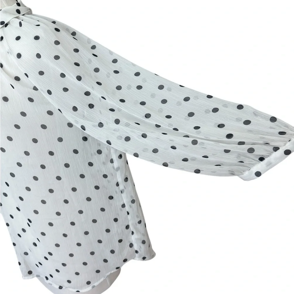 Joe Fresh Blouse Womens White Block 
Polka Dot Sheer 3/4 Sleeve Size XL - Picture 3 of 8